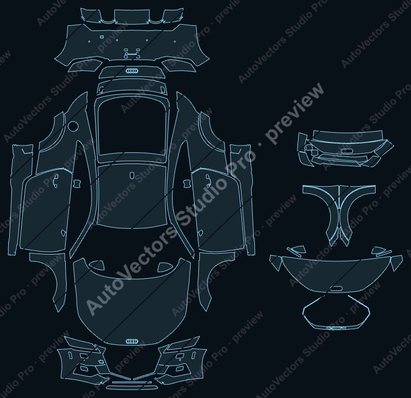 Audi TT 8S S Line Facelift 2019 coupe precut PPF pattern – watermarked preview from the cutting software