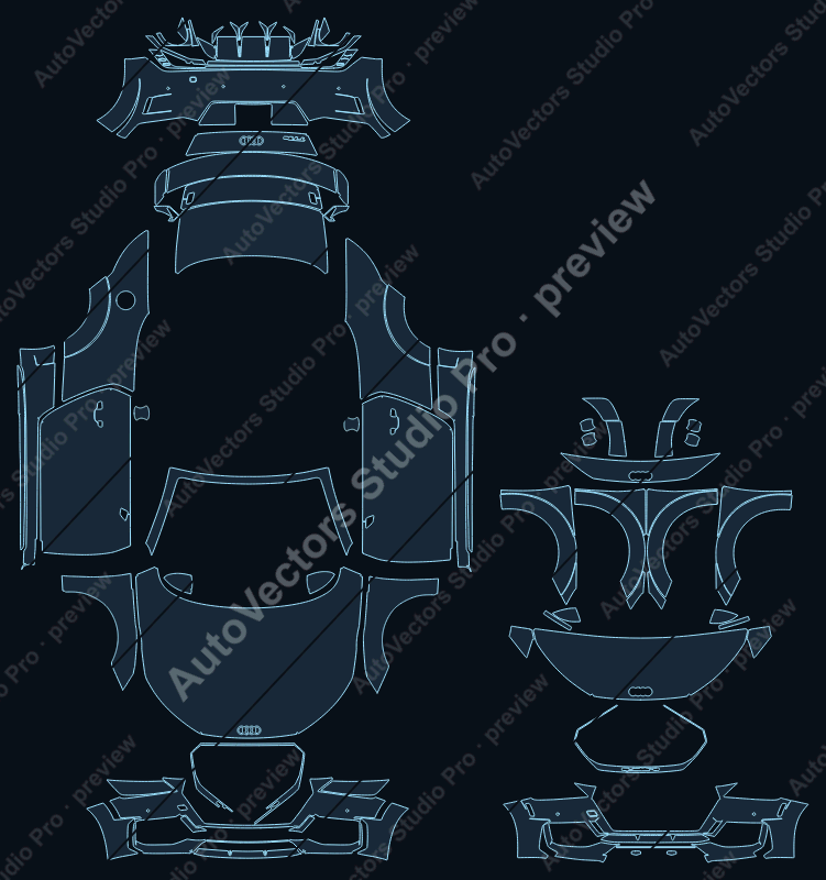 Audi TT RS 8S Facelift 2019 roadster precut PPF pattern – watermarked preview from the cutting software