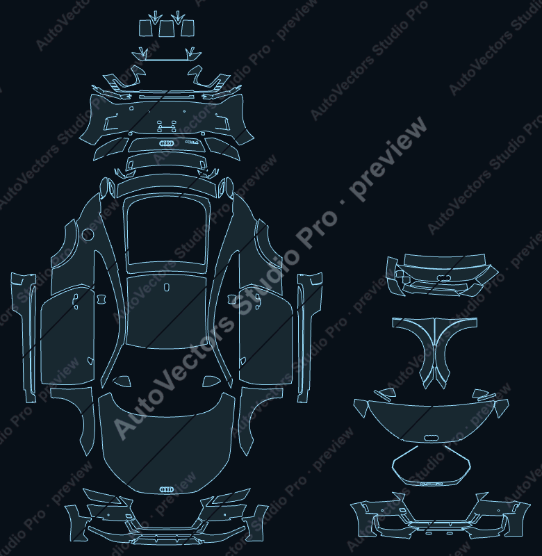 Audi TT RS 8S Facelift 2019 coupe precut PPF pattern – watermarked preview from the cutting software