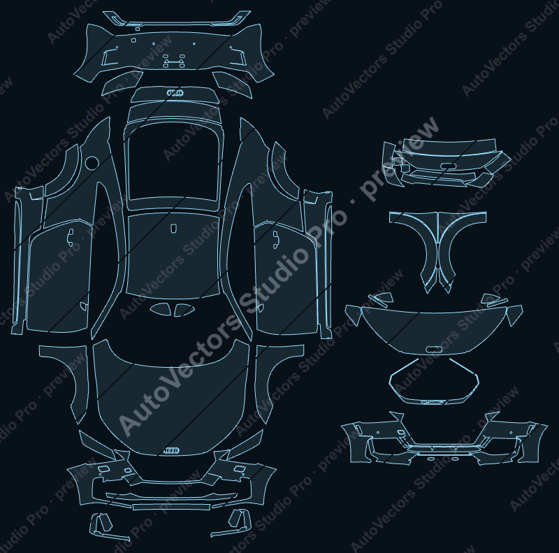 Audi TTS 8S Facelift 2019 coupe precut PPF pattern – watermarked preview from the cutting software