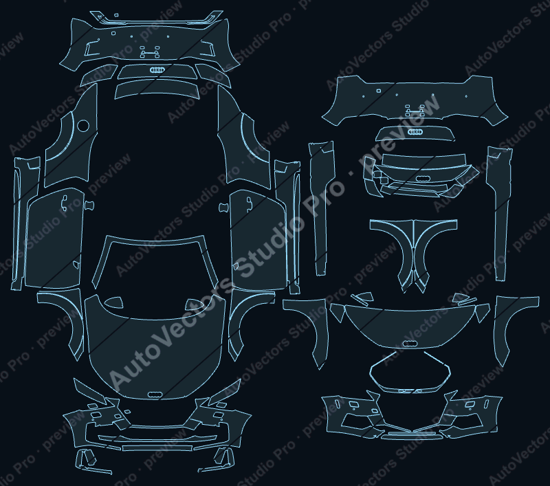 Audi TTS 8S Facelift 2019 roadster precut PPF pattern – watermarked preview from the cutting software