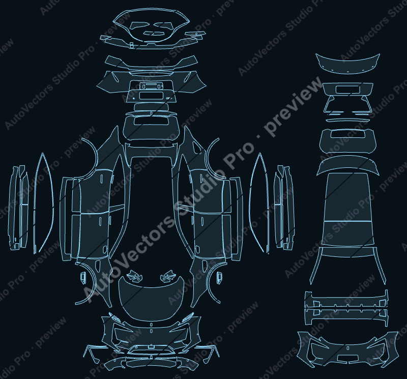 Avatr 11 Base 2022 precut PPF pattern – watermarked preview from the cutting software