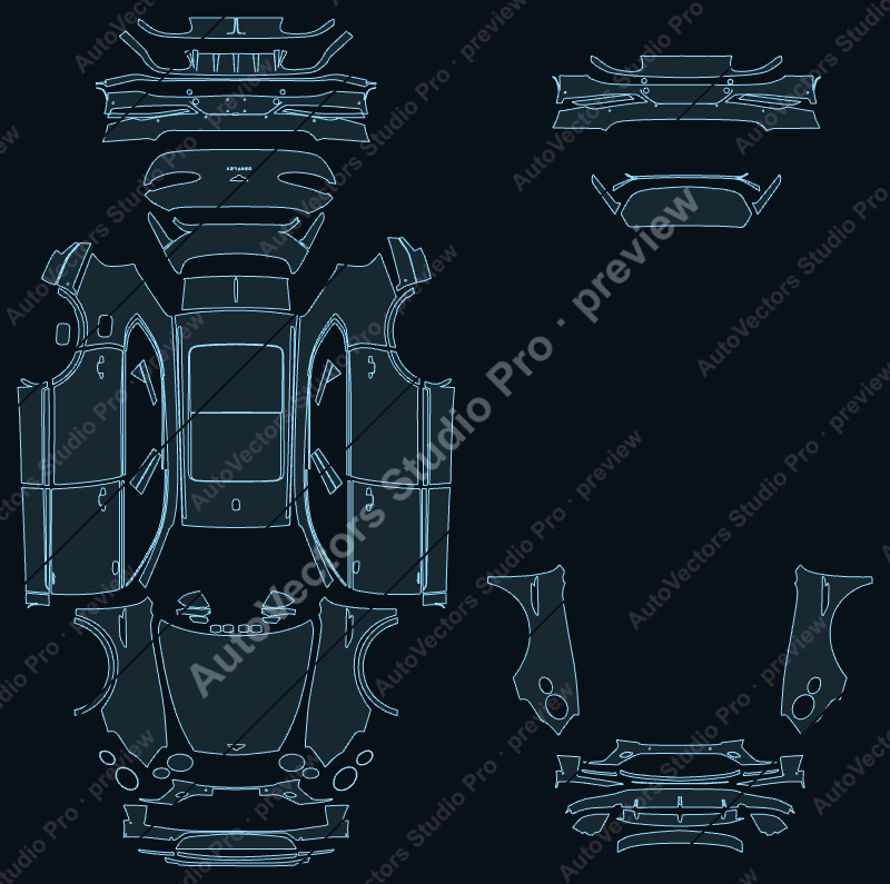 Bentley Bentayga EWB Azure 2022 precut PPF pattern – watermarked preview from the cutting software