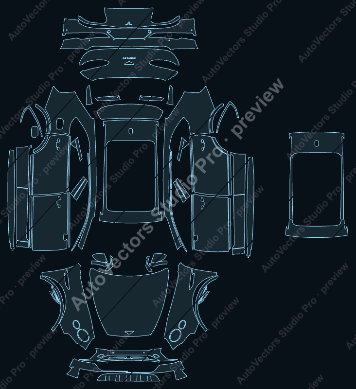 Bentley Bentayga Hybrid-V8 2021 precut PPF pattern – watermarked preview from the cutting software