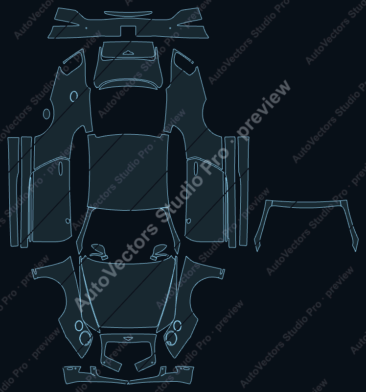 Bentley Continental GT 2012 coupe precut PPF pattern – watermarked preview from the cutting software