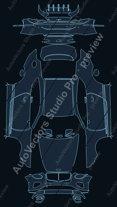 Bentley Continental GT 2025 coupe precut PPF pattern – watermarked preview from the cutting software