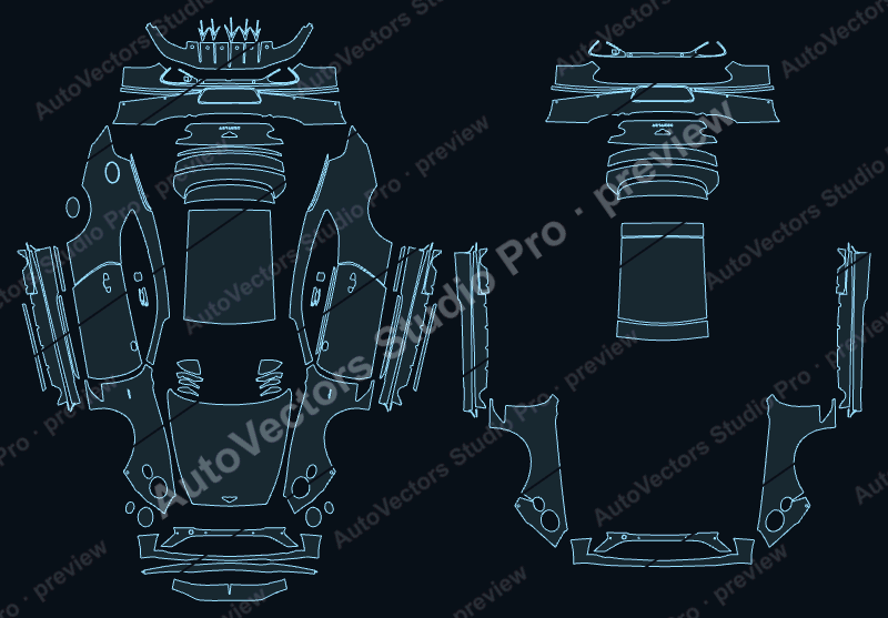Bentley Continental GT Azure 2023 precut PPF pattern – watermarked preview from the cutting software