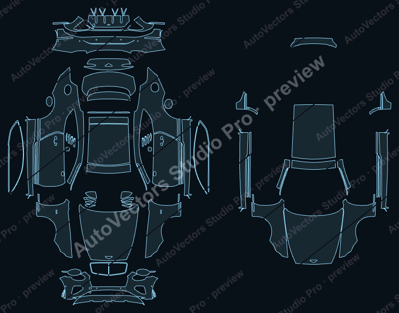 Bentley Continental GT Black Edition 2025 precut PPF pattern – watermarked preview from the cutting software