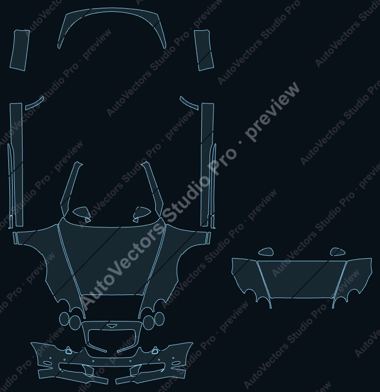 Bentley Continental GT-Gtc 2004 front kit precut PPF pattern – watermarked preview from the cutting software