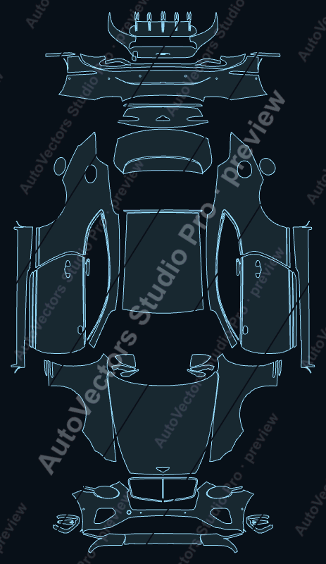 Bentley Continental GT Speed V2 2025 coupe precut PPF pattern – watermarked preview from the cutting software