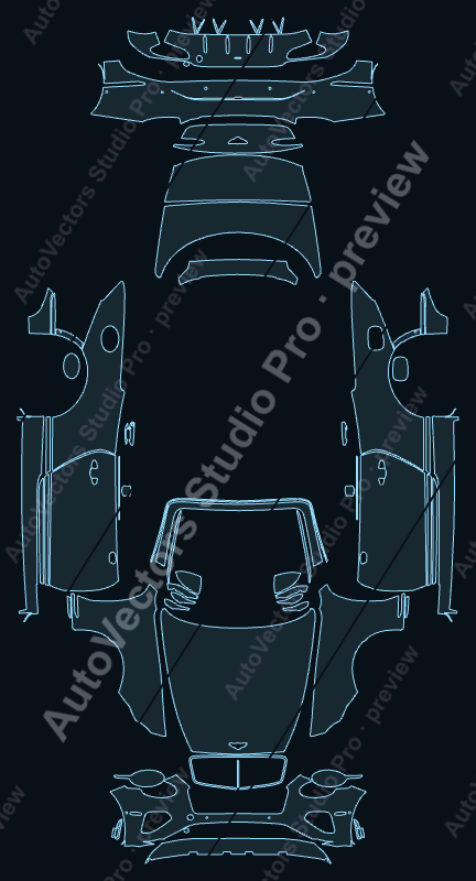 Bentley Continental GTC Azure 2025 precut PPF pattern – watermarked preview from the cutting software