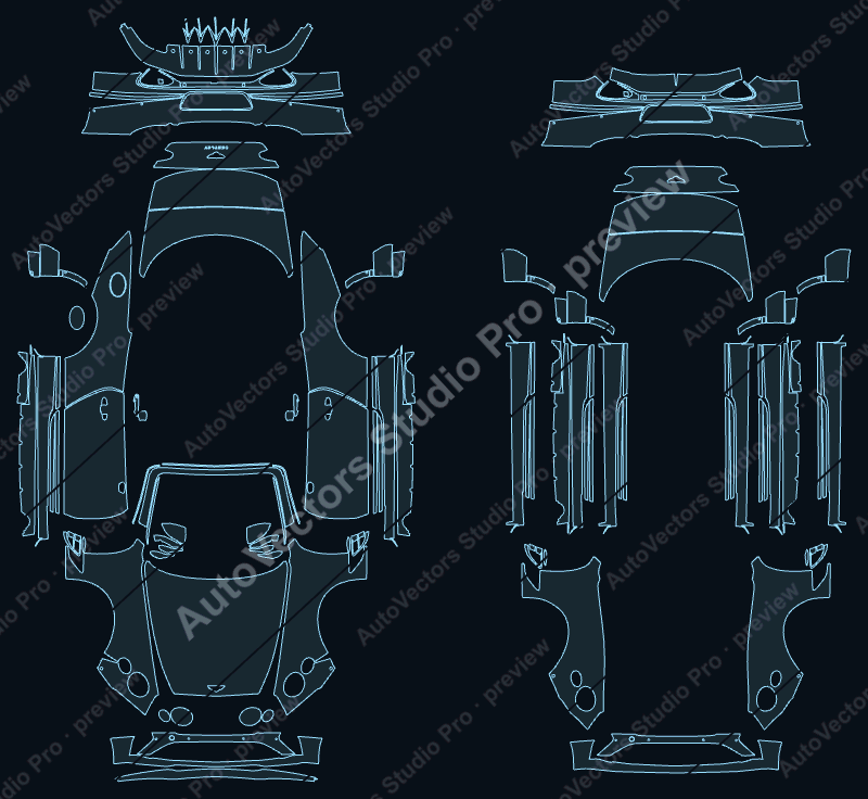Bentley Continental GTC Mulliner 2023 precut PPF pattern – watermarked preview from the cutting software
