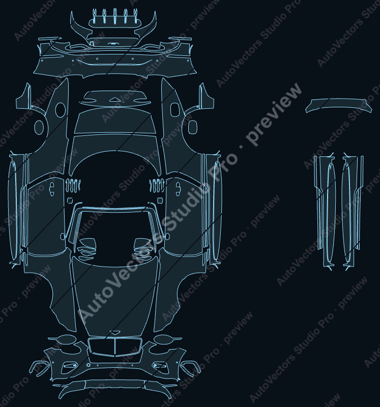 Bentley Continental GTC Speed 2025 precut PPF pattern – watermarked preview from the cutting software
