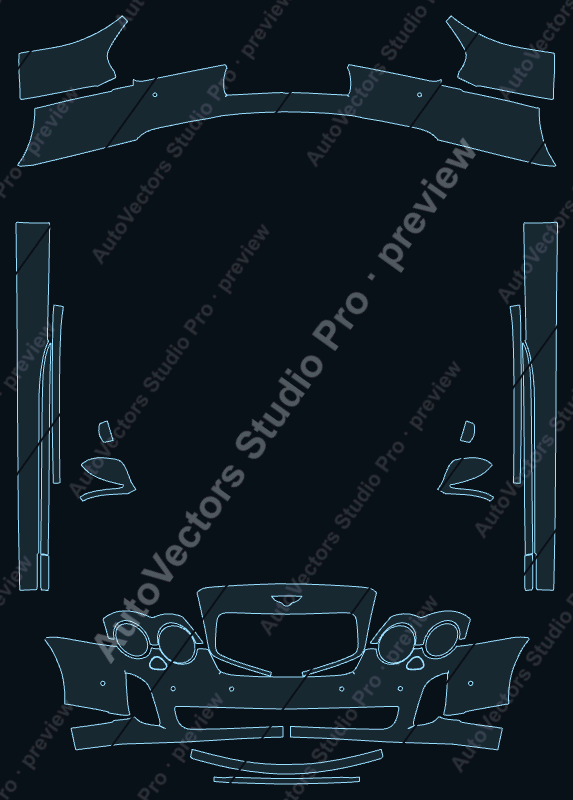 Bentley Continental Supersports 2009 coupe precut PPF pattern – watermarked preview from the cutting software