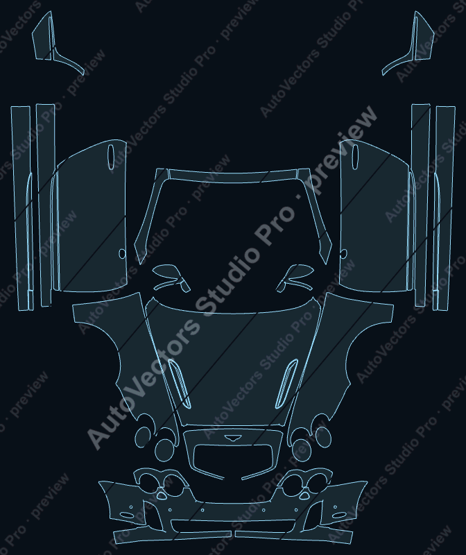 Bentley Continental Supersports 2010 front kit precut PPF pattern – watermarked preview from the cutting software