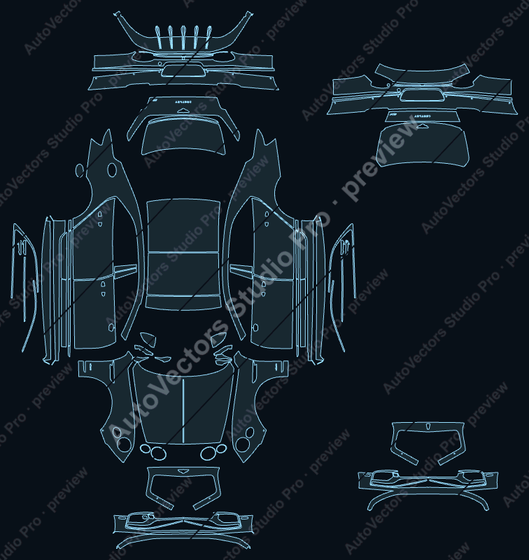 Bentley Flying Spur Azure 2021 precut PPF pattern – watermarked preview from the cutting software