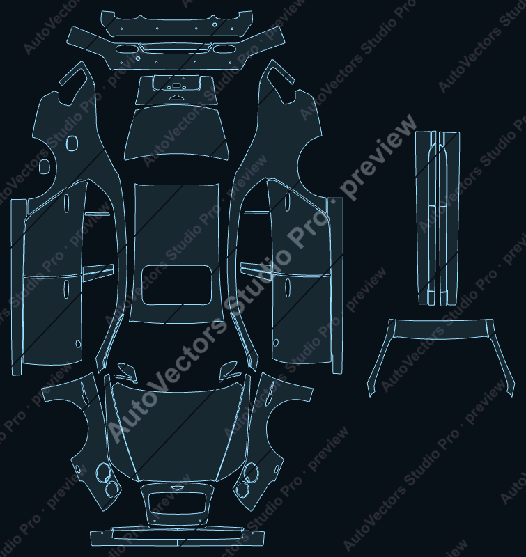 Bentley Flying Spur Base-V8-W12 2014 precut PPF pattern – watermarked preview from the cutting software