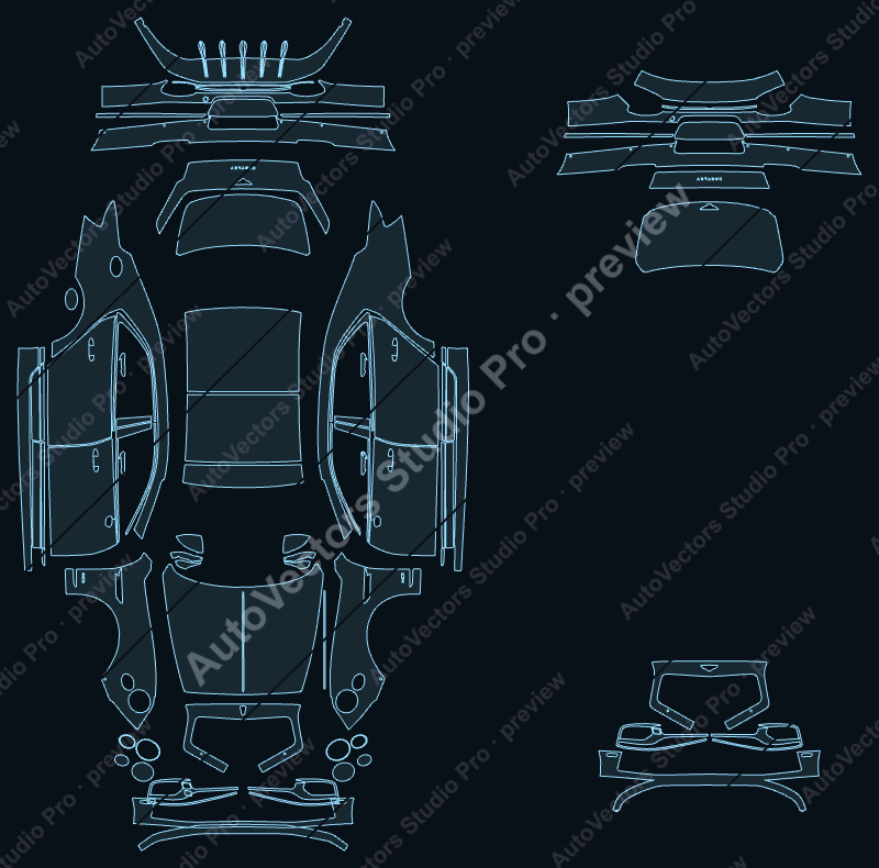 Bentley Flying Spur Mulliner 2021 precut PPF pattern – watermarked preview from the cutting software
