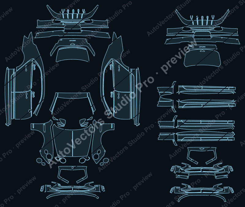 Bentley Flying Spur Mulliner 2025 precut PPF pattern – watermarked preview from the cutting software