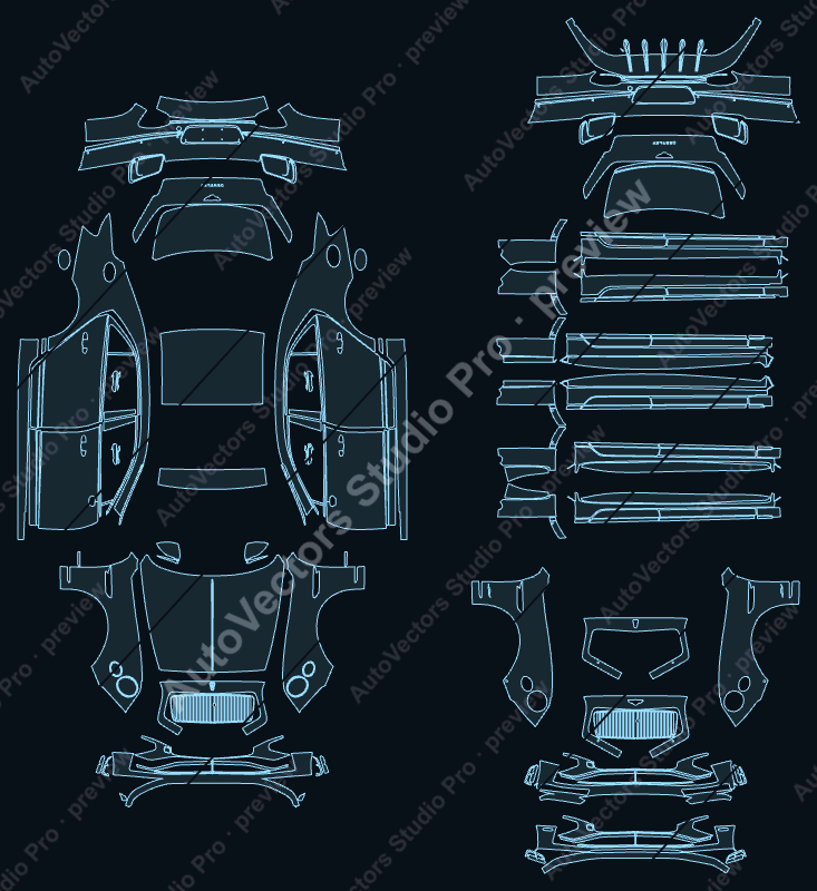 Bentley Flying Spur Speed 2025 precut PPF pattern – watermarked preview from the cutting software