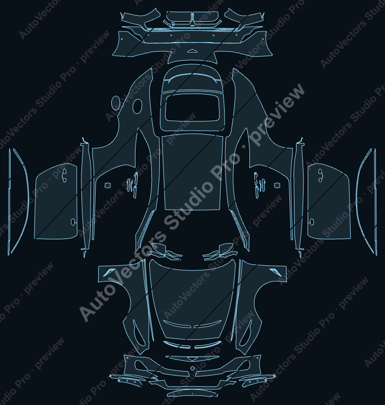 Bentley Mulliner Batur Base 2023 precut PPF pattern – watermarked preview from the cutting software