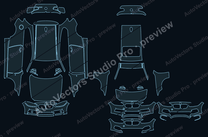 BMW 1 Series F20 Base Sport Line LCI 2015 3-door precut PPF pattern – watermarked preview from the cutting software