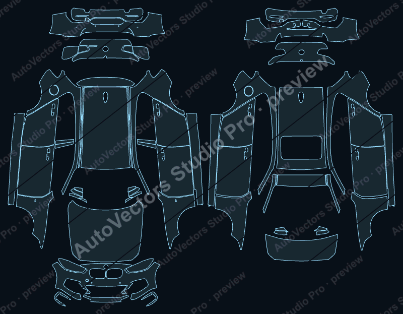 BMW 1 Series F20 M Sport LCI 2015 hatchback precut PPF pattern – watermarked preview from the cutting software