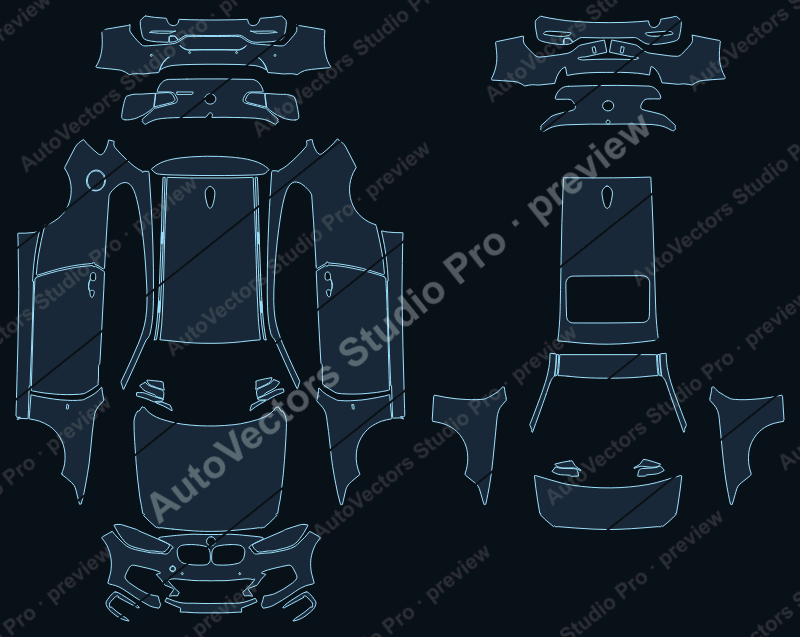 BMW 1 Series F20 M Sport LCI 2015 3-door precut PPF pattern – watermarked preview from the cutting software