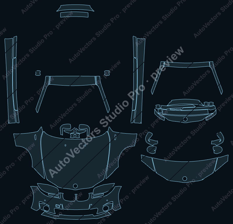 BMW 1 Series LCI 2011 coupe front kit precut PPF pattern – watermarked preview from the cutting software