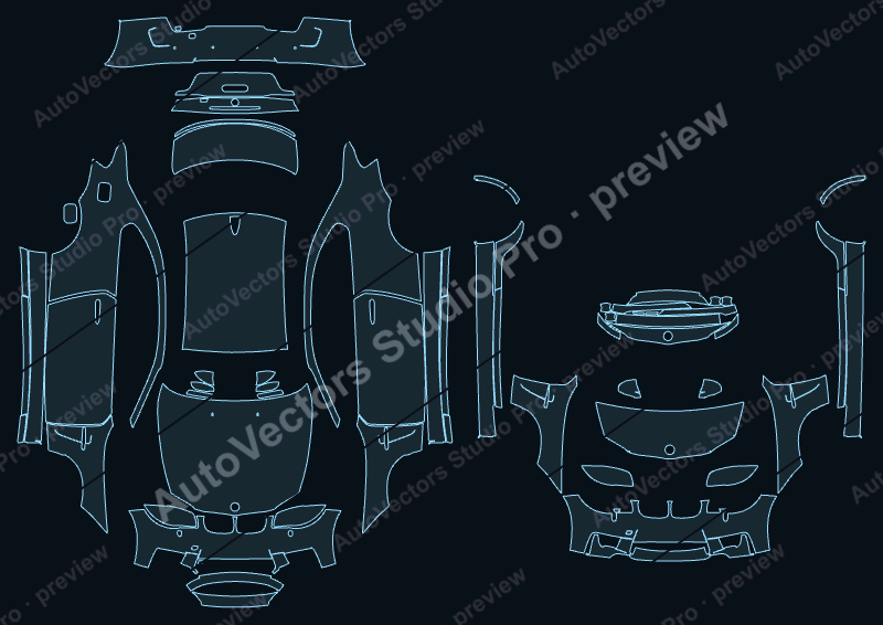 BMW 1 Series M 2011 coupe precut PPF pattern – watermarked preview from the cutting software