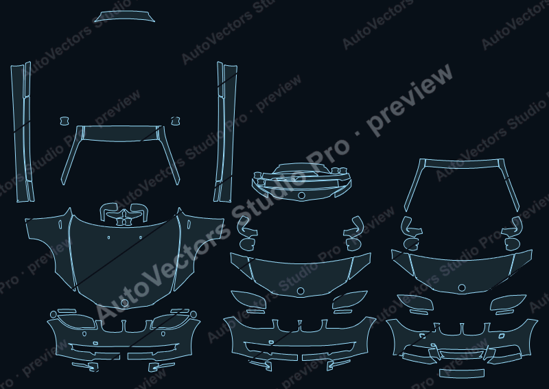 BMW 1 Series M Sport 2008 coupe front kit precut PPF pattern – watermarked preview from the cutting software