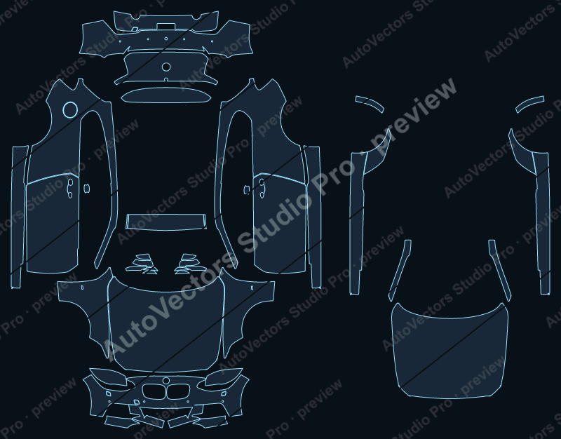 BMW 1 Series M Sport 2012 3-door precut PPF pattern – watermarked preview from the cutting software