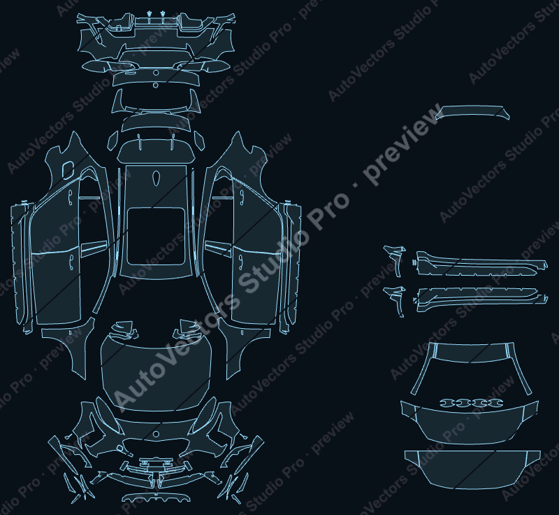 BMW 1 Series M135-M Performance Pkg 2025 hatchback precut PPF pattern – watermarked preview from the cutting software