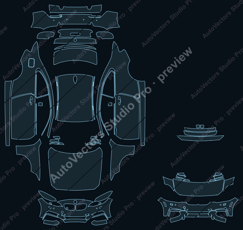 BMW 2 Series M Sport 2014 coupe precut PPF pattern – watermarked preview from the cutting software