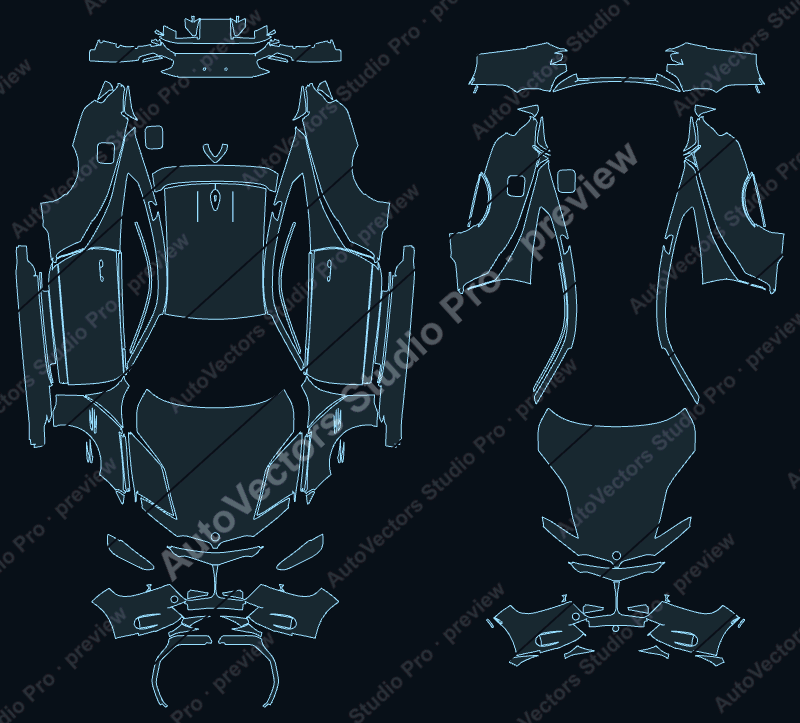 BMW 3.0 CSL 2023 precut PPF pattern – watermarked preview from the cutting software