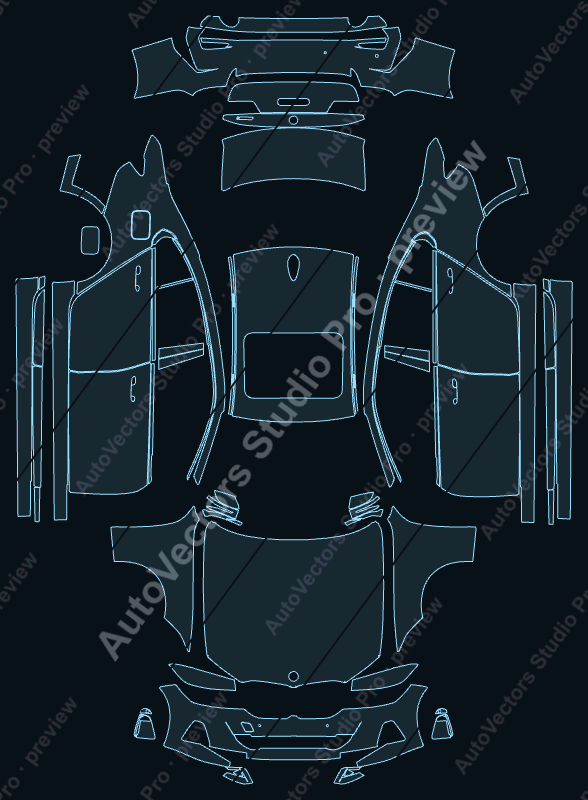 BMW 3 Series 320 Sport 2023 saloon precut PPF pattern – watermarked preview from the cutting software