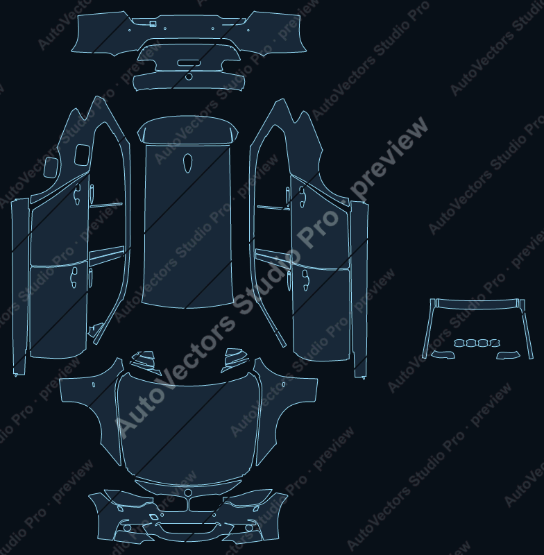 BMW 3 Series F31 M Sport Pre-Facelift 2013 touring precut PPF pattern – watermarked preview from the cutting software