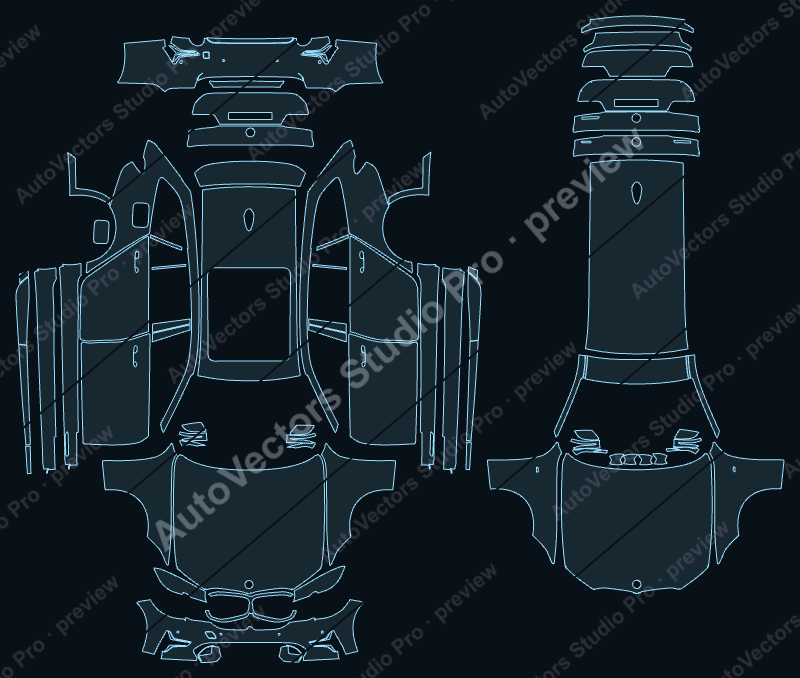 BMW 3 Series G21 Base Pre-LCI 2020 touring precut PPF pattern – watermarked preview from the cutting software
