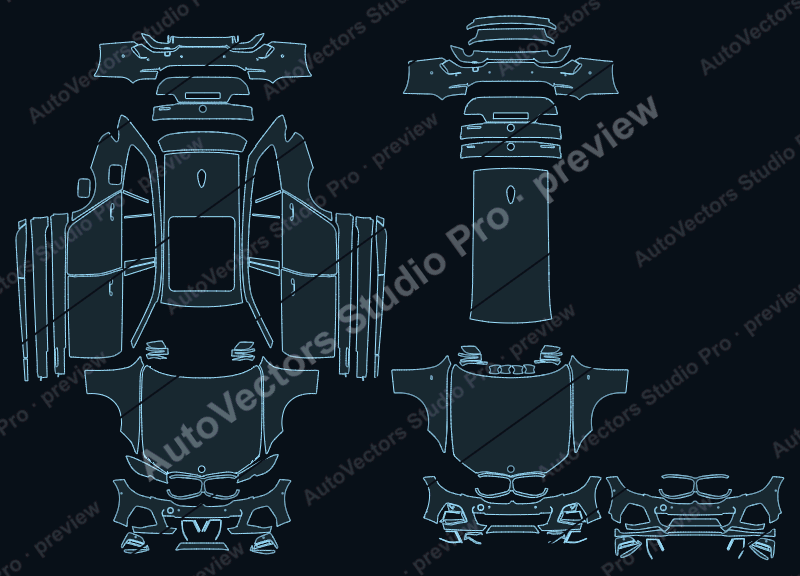 BMW 3 Series G21 M Sport Pre-LCI 2020 touring precut PPF pattern – watermarked preview from the cutting software