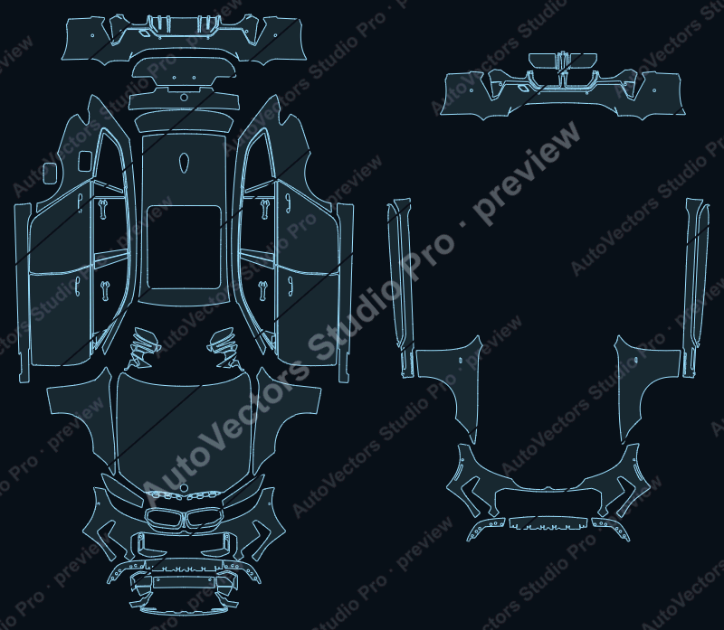 BMW 3 Series M340 2023 touring precut PPF pattern – watermarked preview from the cutting software