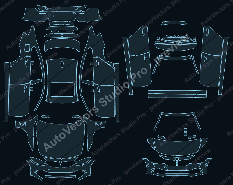 BMW 4 Series Luxury 2014 gran coupe precut PPF pattern – watermarked preview from the cutting software