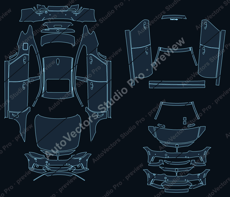 BMW 4 Series M Sport 2014 gran coupe precut PPF pattern – watermarked preview from the cutting software