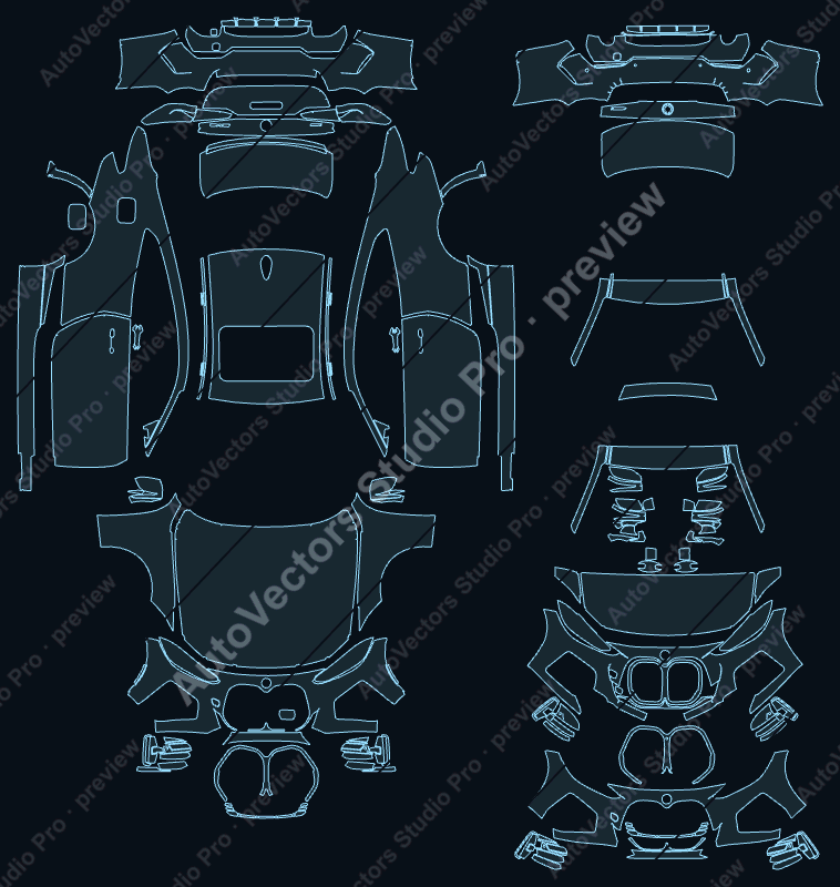 BMW 4 Series M Sport G22 2021 coupe full kit precut PPF pattern – watermarked preview from the cutting software