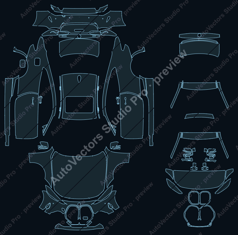 BMW 4 Series Sport G22 2020 coupe precut PPF pattern – watermarked preview from the cutting software