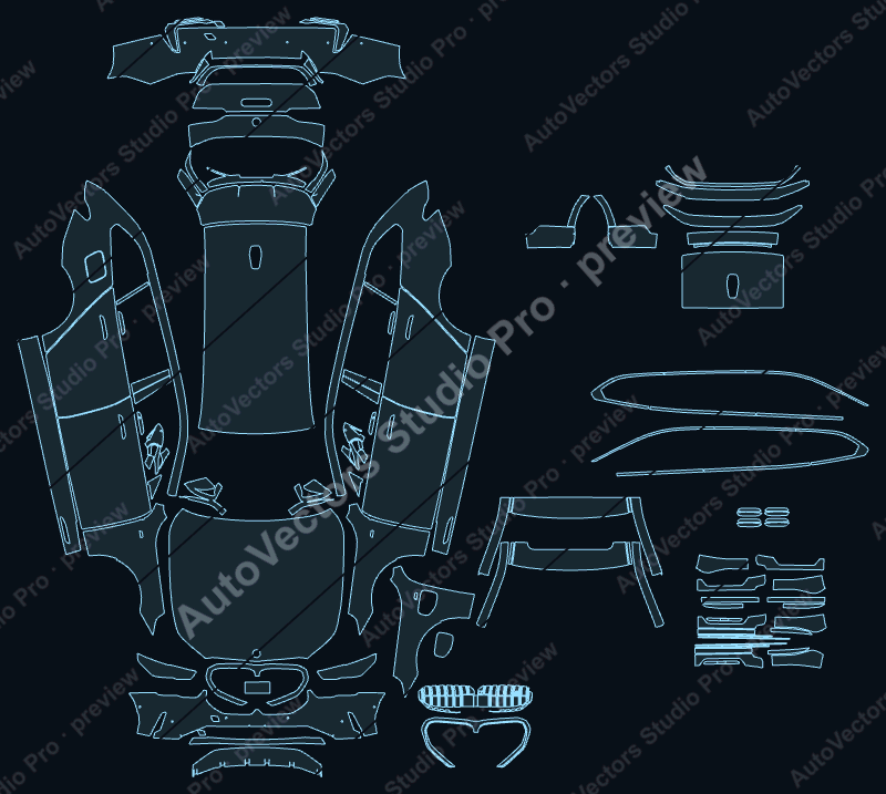 BMW 5 Series Base G61 2025 touring precut PPF pattern – watermarked preview from the cutting software