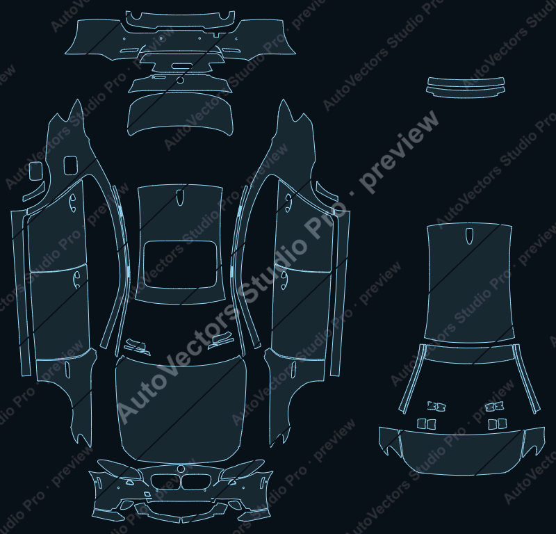 BMW 5 Series F10 M Sport Facelift 2014 sedan precut PPF pattern – watermarked preview from the cutting software