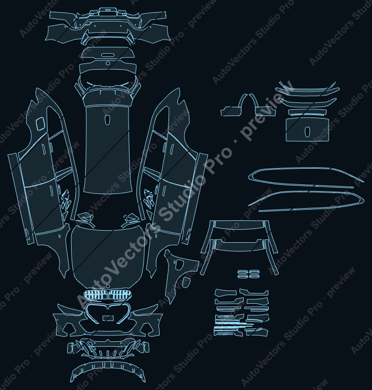 BMW 5 Series M Sport G61 2025 touring precut PPF pattern – watermarked preview from the cutting software