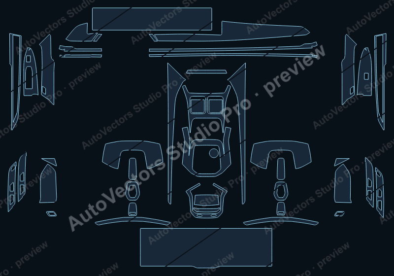 BMW 7 Series 2024 precut interior protection film pattern – watermarked preview from the cutting software