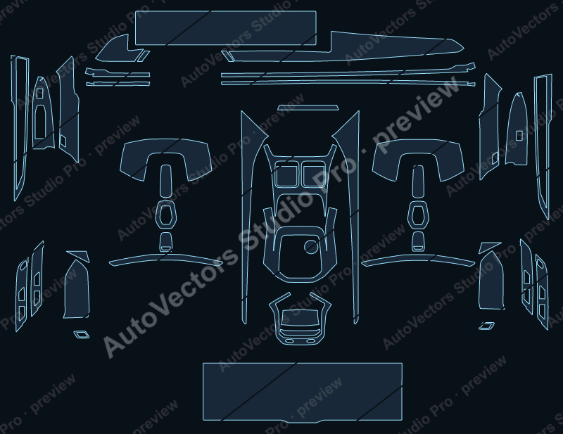 BMW 7 Series 750E xDrive 2023 precut interior protection film pattern – watermarked preview from the cutting software