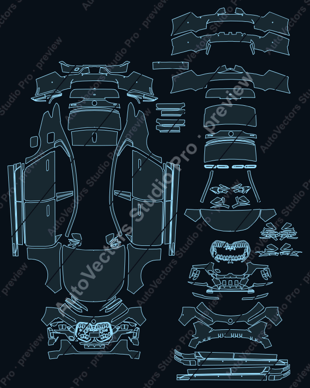 BMW 7 Series 760I 2023 sedan full kit precut PPF pattern – watermarked preview from the cutting software